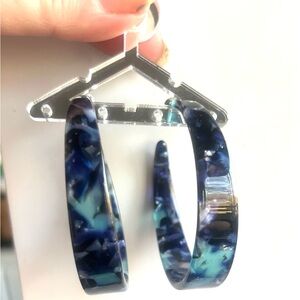 Blue Marbled Hoop Earrings